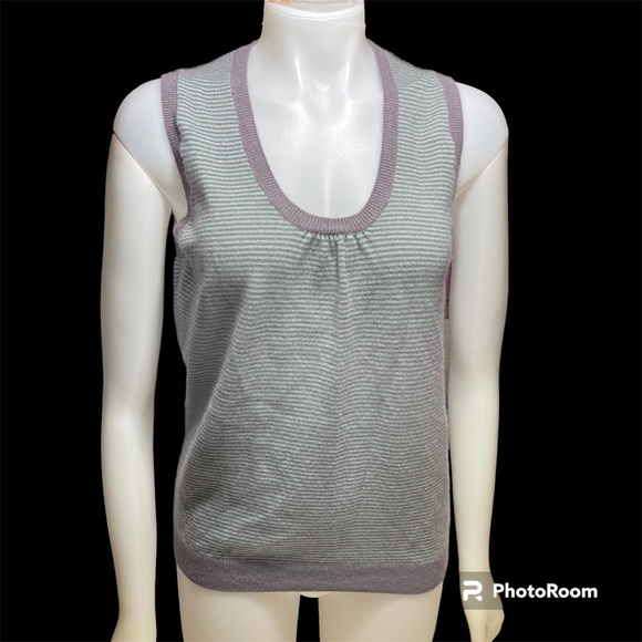 Boden Cashmere Sweater Vest Tank Green & Gray Stripe Sz 12 - Picture 1 of 4